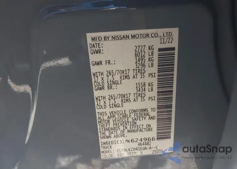 2023 Nissan Frontier Pro-X 4X2 from USA, damaged, VIN 1N6ED1EJ1PN624966